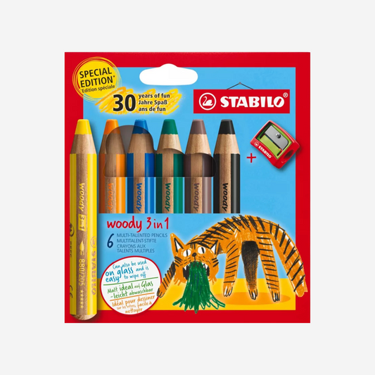 Image du pack de 6 crayons woody  stabilo thème tigre 