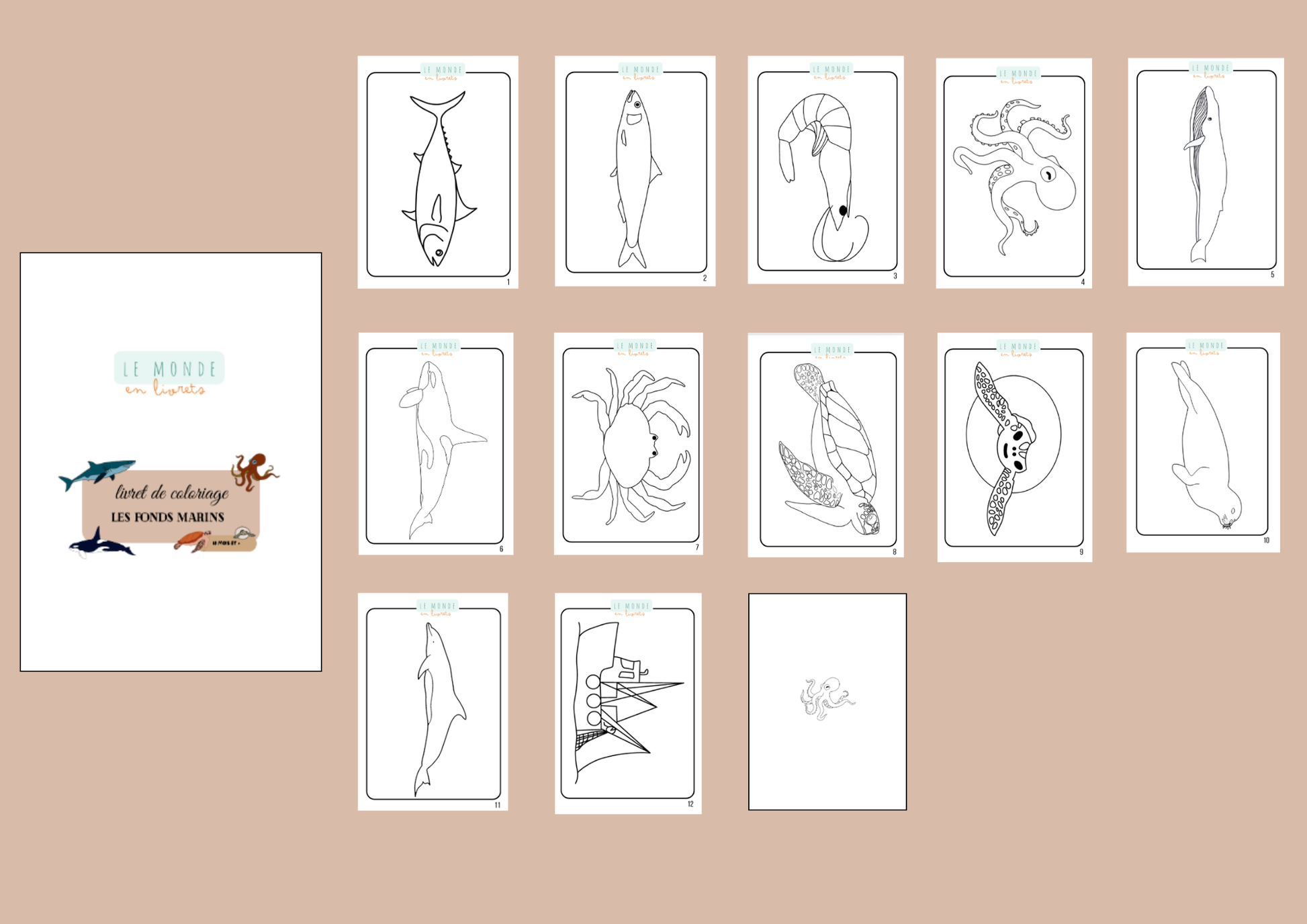 Image du livret de coloriage sur les fonds marins dessiné par le Monde en Livrets